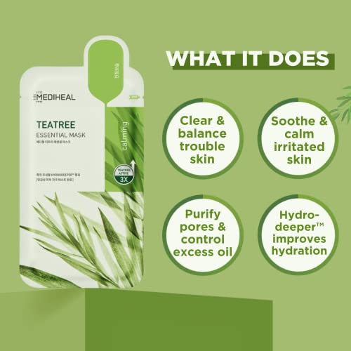 Official Best Korean Sheet Mask - Tea Tree Essential Face Mask 4 Sheets Skin Soothing Trea