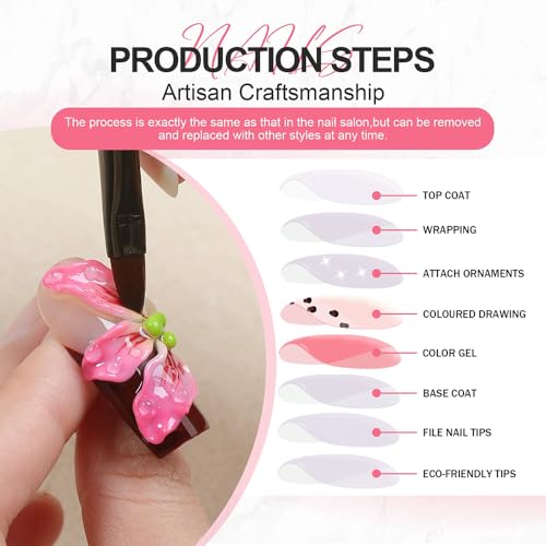 Handmade Press on Nails Square Short Fake Nails Pink French Tip with 3D