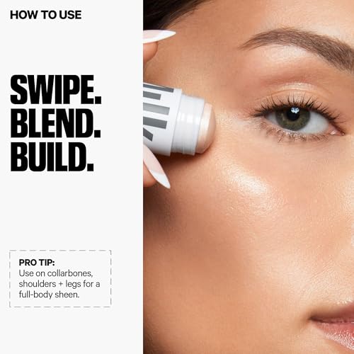 Highlighter – Cream Highlighter Stick for Face + Body with Radiant, Shimmery Glow – Buildable, Blendable, Vegan Formula for All Skin Types – Lit (Champagne), 0.21 oz