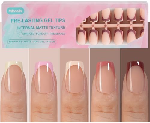 French Tip Press On Nails 160pcs Short Square French Gel Nail