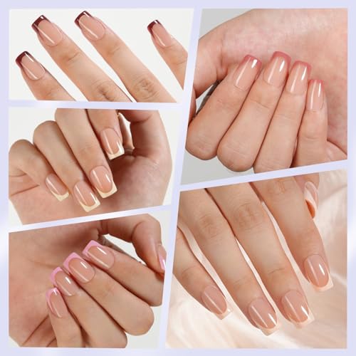 French Tip Press On Nails 160pcs Short Square French Gel Nail