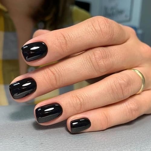 Black Press on Nails Short Square Fall Halloween Fake Nails