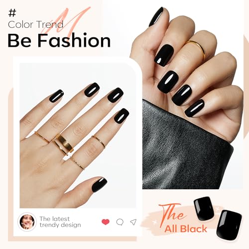 Black Press on Nails Short Square Fall Halloween Fake Nails