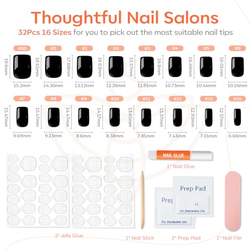Black Press on Nails Short Square Fall Halloween Fake Nails