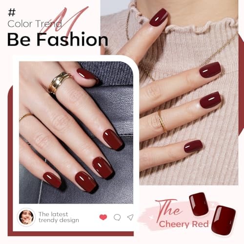 Burgundy Press on Nails Short Square, Dark Red Fall Fake Nails