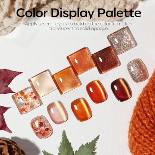 fall cat eye gel polish nude brown set