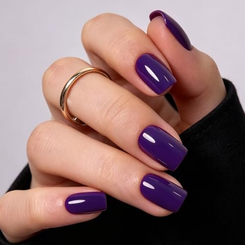 Fall Purple Press on Nails Short Square 32Pcs 16 Sizes Fake