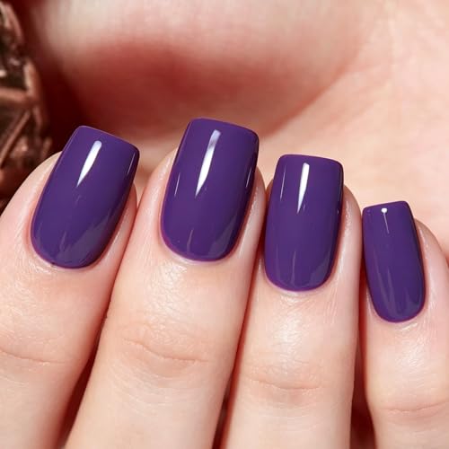 Fall Purple Press on Nails Short Square 32Pcs 16 Sizes Fake
