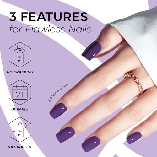 Fall Purple Press on Nails Short Square 32Pcs 16 Sizes Fake