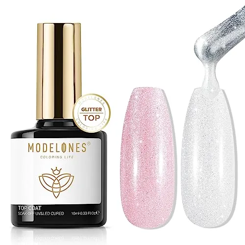 Glitter Gel Top Coat Ultra-Fine White Aurora No Wipe Glossy