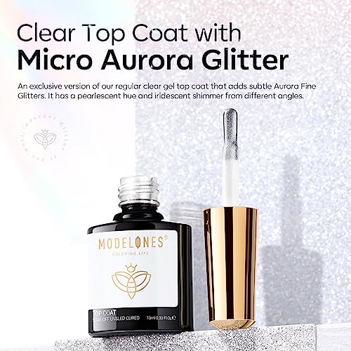 Glitter Gel Top Coat Ultra-Fine White Aurora No Wipe Glossy