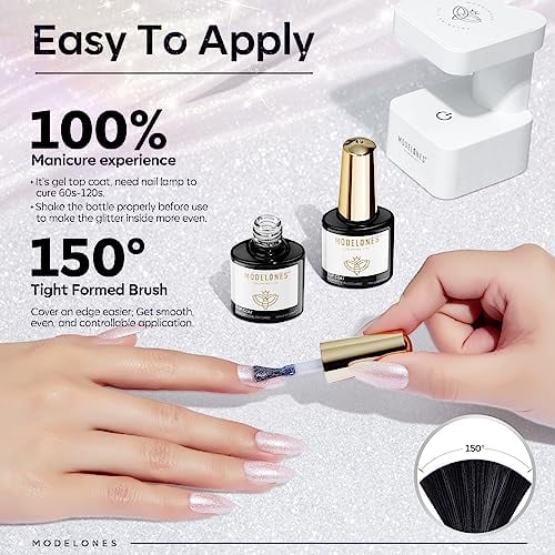 Glitter Gel Top Coat Ultra-Fine White Aurora No Wipe Glossy