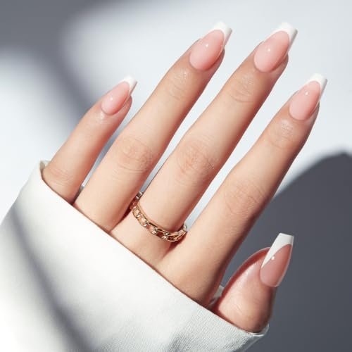 Long Coffin Press On Nails White French