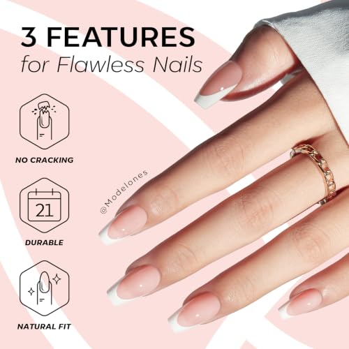Long Coffin Press On Nails White French