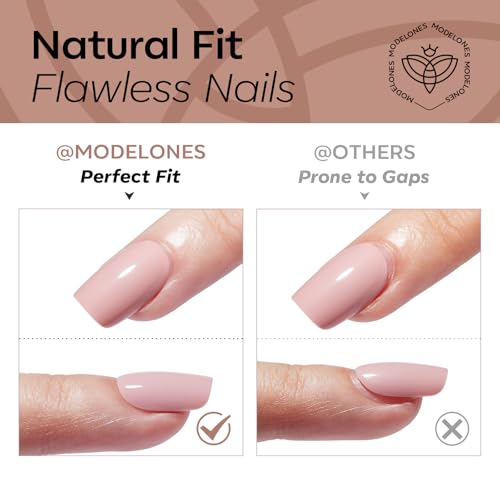 Mocha Brown Press on Nails Short Square 32Pcs 16 Sizes Fake Nails