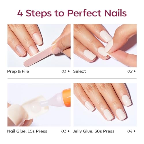Plum Purple Press on Nails Short Almond 32Pcs 16 Sizes Fake Nails