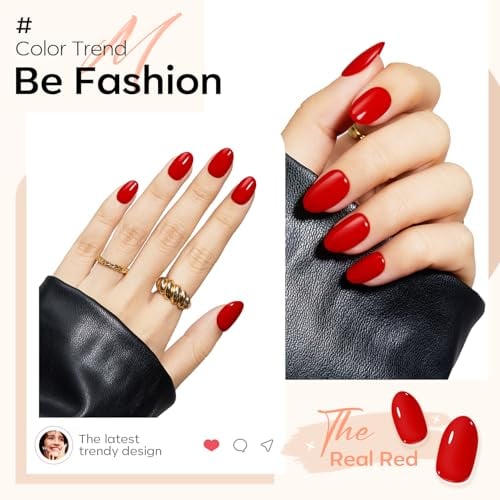 Red Short Press on Nails Oval Fake Nails with Nail Glue