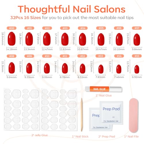 Red Short Press on Nails Oval Fake Nails with Nail Glue