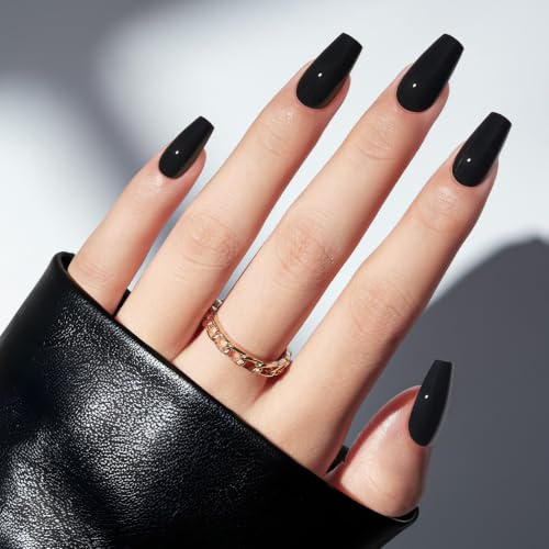 Short Coffin Press On Nails Black