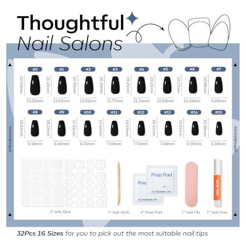 Short Coffin Press On Nails Black