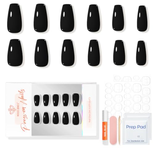 Short Coffin Press On Nails Black