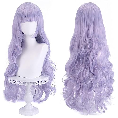 Long Wavy Lavender Wig with Bangs