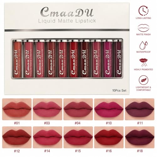 10 Pcs Matte Liquid Lipsticks Set for Women Lip Makeup
