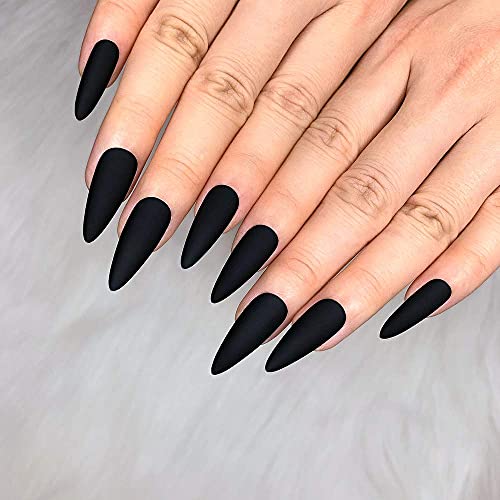 24pcs Fake Nails Matte Pure Color Medium Long Stiletto Almond Press