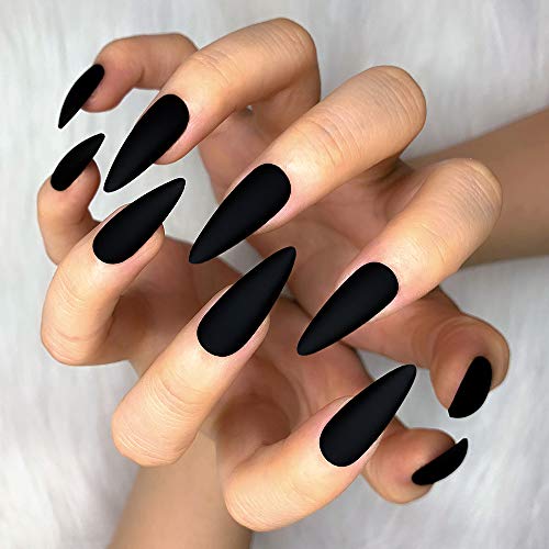 24pcs Fake Nails Matte Pure Color Medium Long Stiletto Almond Press