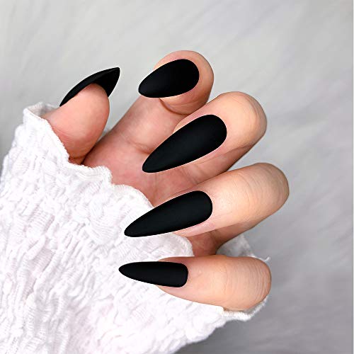 24pcs Fake Nails Matte Pure Color Medium Long Stiletto Almond Press