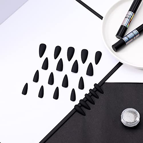 24pcs Fake Nails Matte Pure Color Medium Long Stiletto Almond Press