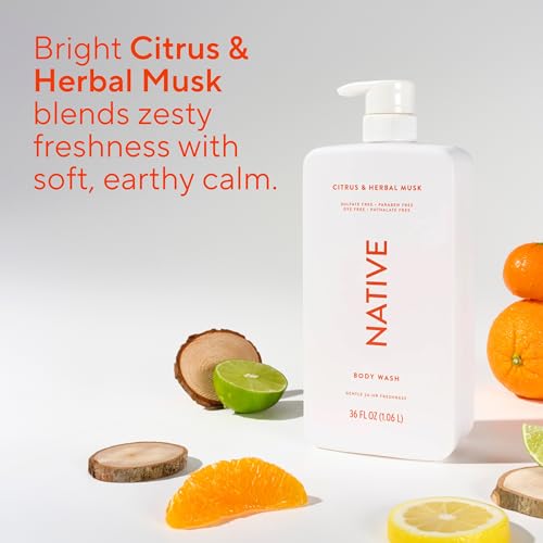 Body Wash for Women & Men, Citrus & Herbal Musk, 36 oz Pump Bottle, Sulfate-Free & Gentle