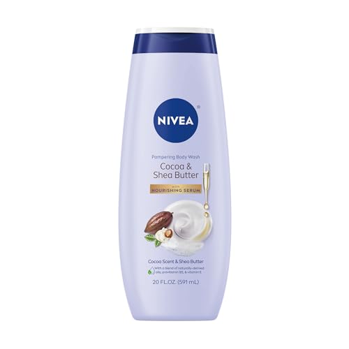Pampering Cocoa and Shea Butter Body Wash with Nourishing Serum, Moisturizing Body Wash for Women, Enriched with Provitamin B5 and Vitamin E, 20 Fl Oz Bottle