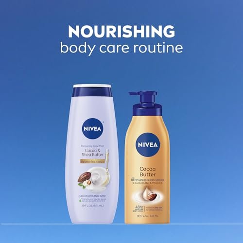 Pampering Cocoa and Shea Butter Body Wash with Nourishing Serum, Moisturizing Body Wash for Women, Enriched with Provitamin B5 and Vitamin E, 20 Fl Oz Bottle