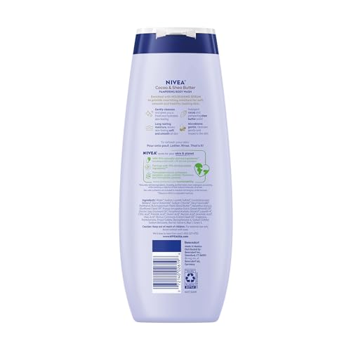 Pampering Cocoa and Shea Butter Body Wash with Nourishing Serum, Moisturizing Body Wash for Women, Enriched with Provitamin B5 and Vitamin E, 20 Fl Oz Bottle
