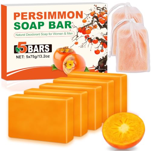 5 Pcs Persimmon Soap for Old People Smell with 2 Mesh