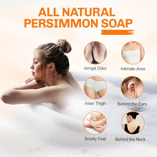 5 Pcs Persimmon Soap for Old People Smell with 2 Mesh