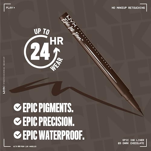 Epic Ink Liner, Waterproof Liquid Eyeliner with Vegan Formula - Dark Chocolate (Dark Brown Matte)