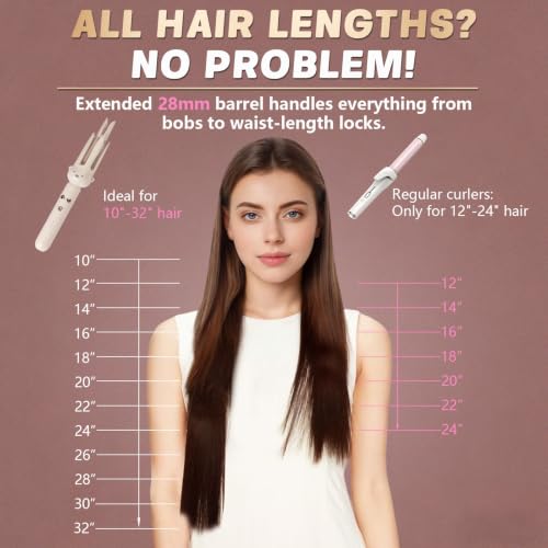 PretiHom Automatic Rotating Curling Iron Wand for Long Hair O-CONN
