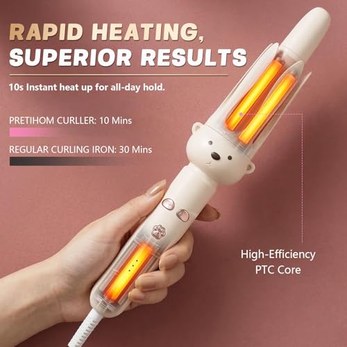 PretiHom Automatic Rotating Curling Iron Wand for Long Hair O-CONN