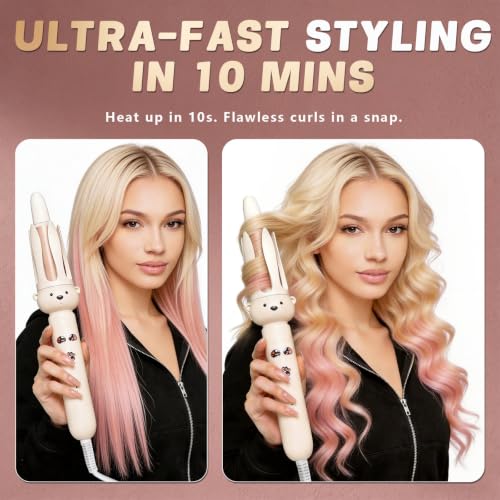 PretiHom Automatic Rotating Curling Iron Wand for Long Hair O-CONN