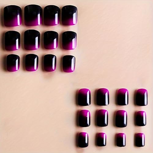 Purple Press on Nails Short Square French Fake Nail Glossy False Nails