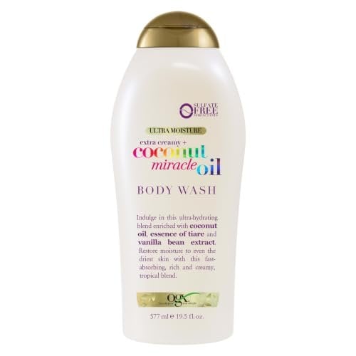 Extra Creamy + Coconut Miracle Oil Ultra Moisture Body Wash, Rich Shower Gel for Dry Skin Infused with Coconut Oil, Body Wash for Women, Sulfate-Free Surfactants, 19.5 fl. oz