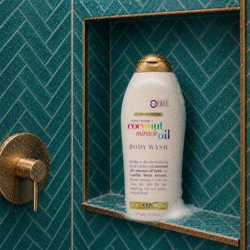 Extra Creamy + Coconut Miracle Oil Ultra Moisture Body Wash, Rich Shower Gel for Dry Skin Infused with Coconut Oil, Body Wash for Women, Sulfate-Free Surfactants, 19.5 fl. oz