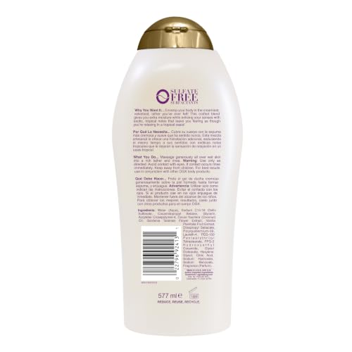 Extra Creamy + Coconut Miracle Oil Ultra Moisture Body Wash, Rich Shower Gel for Dry Skin Infused with Coconut Oil, Body Wash for Women, Sulfate-Free Surfactants, 19.5 fl. oz