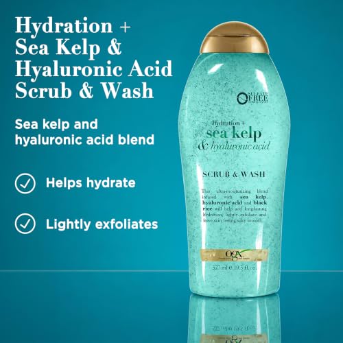 Hydration + Sea Kelp & Hyaluronic Acid Sulfate-Free Lightly Moisturizing Body Scrub with Black Rice, Gentle Exfoliating Daily Body Wash to Soften & Smooth Skin, 19.5 Fl Oz