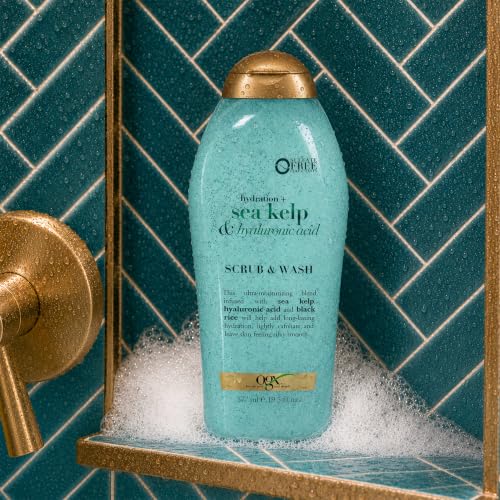 Hydration + Sea Kelp & Hyaluronic Acid Sulfate-Free Lightly Moisturizing Body Scrub with Black Rice, Gentle Exfoliating Daily Body Wash to Soften & Smooth Skin, 19.5 Fl Oz