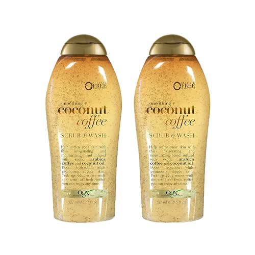 Smoothing + Coconut Coffee Exfoliating Body Scrub with Arabica Coffee & Coconut Oil, Moisturizing Body Wash for Dry Skin, Paraben-Free with Sulfate-Free Surfactants, 19.5 Fl Oz