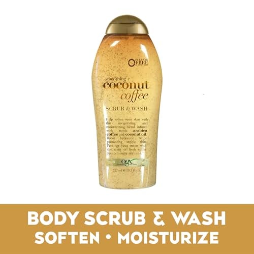 Smoothing + Coconut Coffee Exfoliating Body Scrub with Arabica Coffee & Coconut Oil, Moisturizing Body Wash for Dry Skin, Paraben-Free with Sulfate-Free Surfactants, 19.5 Fl Oz
