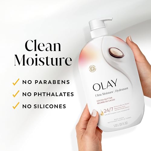 Body Wash for Women, Ultra Moisture, 24/7 Moisture Barrier Repair, Hydrating Formula for Visibly Healthy Soft Skin, Vitamin B3 & Hyaluronic Blend, For All Skin Types, Cocoa Bu